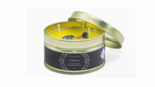 Κερί σε μεταλλικό κουτί "7 Chakras" με ημιπολύτιμους λίθους