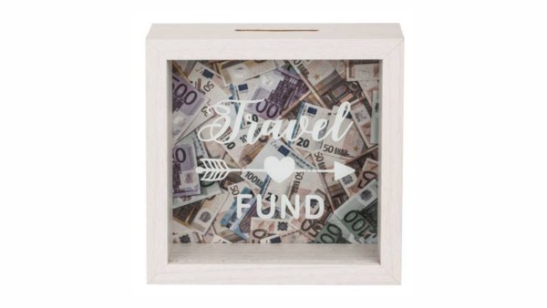 Ξύλινος Διακοσμητικός Κουμπαράς "Travel Fund"