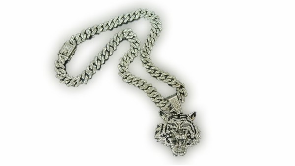 Μενταγιόν με αλυσίδα "Iced-Out Tiger King" - SS & Strass